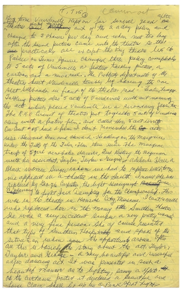 Moe Howard's Handwritten Manuscript Page When Writing His Autobiography -- How Movies Killed the Vaudeville Star & the Exploits of Howard, Fine & Howard -- Two Pages on One 8'' x 12.5'' Sheet